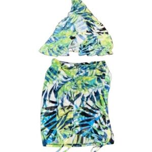 Fashion Nova Tropical Print Mini Skirt Set - Blue and Green